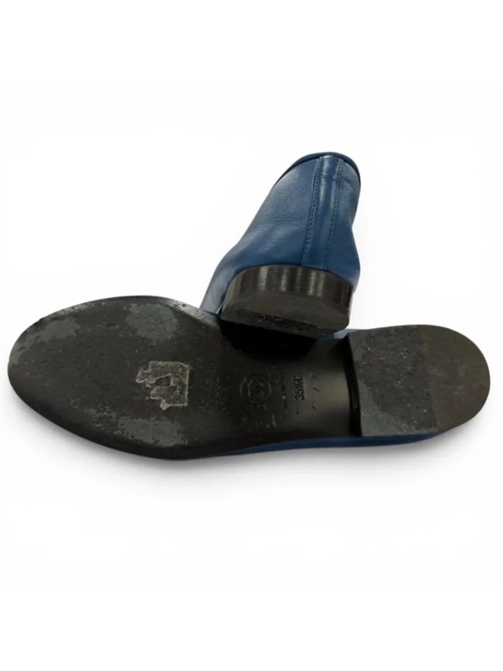 Chanel Ballerina CC Logo Ribbon Leather Flat Pumps Ballet Shoes Navy